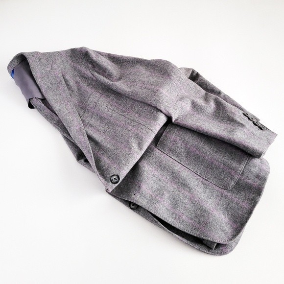Adrian Jules Sport Coat Flannel Wool Blazer Plaid Gray Purple Mens 43 - Picture 13 of 15